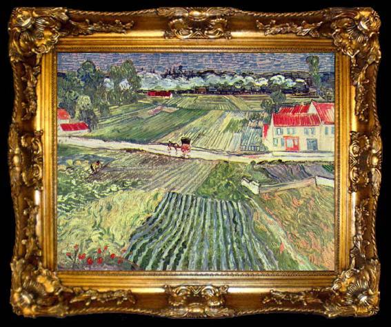 framed  Vincent Van Gogh Landschaft bei Auvers im Regen, ta009-2